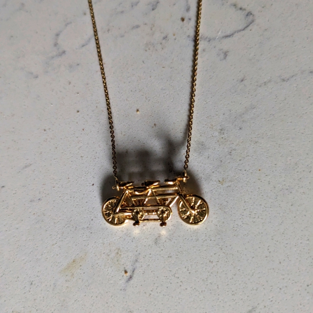 Kate Spade gold bicycle pendant necklace with adjustable 14"-18" chain